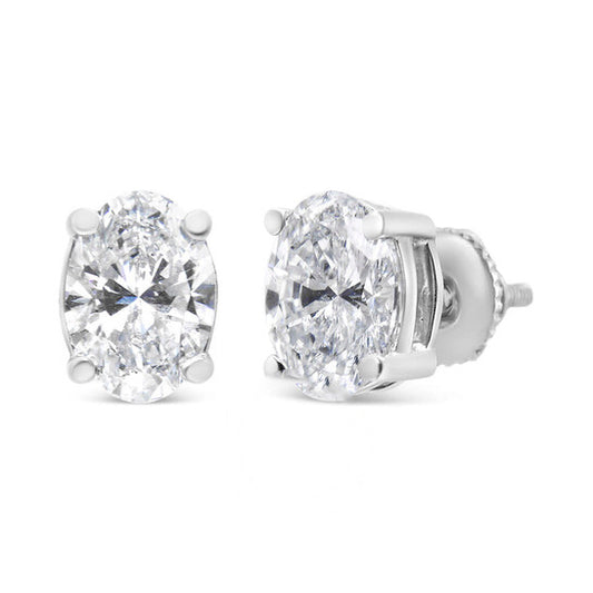 Original Haus of Brilliance 14K White Gold 1.00 Cttw Lab Grown Oval Solitaire Diamond Stud Earrings (F-G Color, VS2-SI1 Clarity)