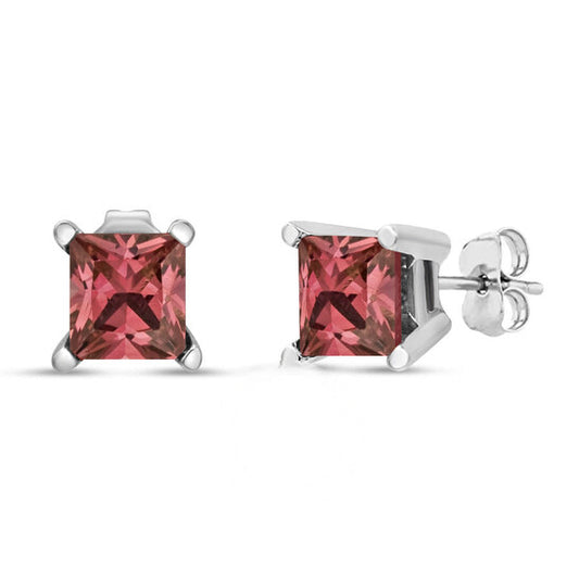 Original Haus of Brilliance 14K White Gold 1/2 Cttw 4 Prong Set Lab Grown Pink Princess Diamond Solitaire Stud Earrings (Pink Color, VS2-SI1 Clarity)