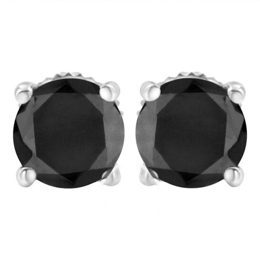 Original Haus of Brilliance 14K White Gold 1/2 cttw Black Diamond Screw-Back 4-Prong Classic Stud Earrings (Color-Enhanced, I2-I3)