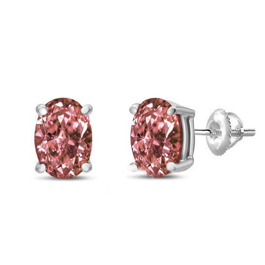 Original Haus of Brilliance 14K White Gold 1/2 Cttw Lab Grown Pink Oval 4 Prong Set Classic Diamond Solitaire Stud Earrings (Pink Color, VS2-SI1 Clarity)