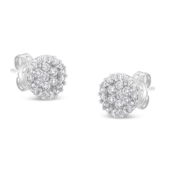 Original Haus of Brilliance 14k White Gold 1/2ct TDW Diamond Floral Cluster Stud Earrings (H-I, I1-I2)