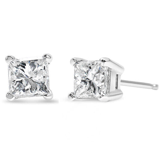 Original Haus of Brilliance 14K White Gold 1/2ct TDW Princess Cut Diamond Solitaire Stud Earrings (G-H, SI2-I1)