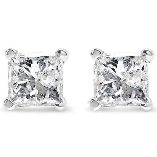 Original Haus of Brilliance 14K White Gold 1/2ct TDW Princess Cut Diamond Solitaire Stud Earrings (G-H, SI2-I1)