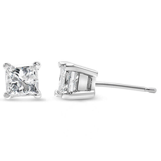 Original Haus of Brilliance 14K White Gold 1/2ct TDW Princess Cut Diamond Solitaire Stud Earrings (G-H, SI2-I1)