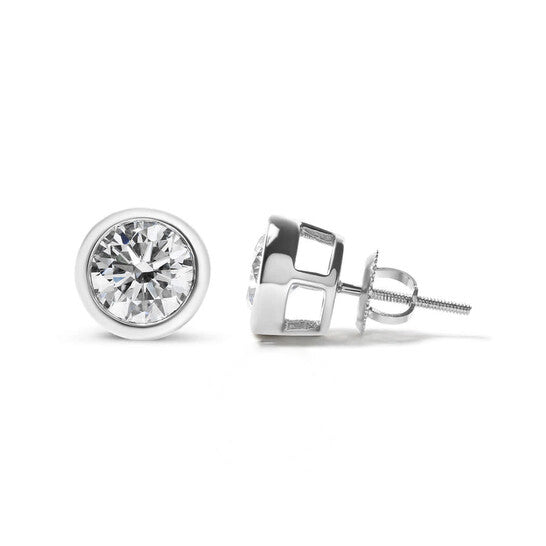 Original Haus of Brilliance 14K White Gold 2.0 Cttw Lab Grown Diamond Screw-Back Classic Bezel Solitaire Stud Earrings (G-H Color, VS2-SI1 Clarity)