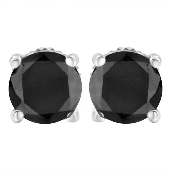 Original Haus of Brilliance 14K White Gold 3 cttw Black Diamond Screw-Back 4-Prong Classic Stud Earrings (Color-Enhanced, I2-I3)