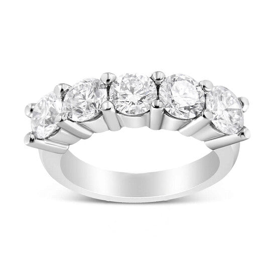 Original Haus of Brilliance 14K White Gold 3.0 Cttw Lab Grown Diamond Shared Prong Set 5 Stone Anniversary Band Ring (F-G Color, VS2-SI1 Clarity)