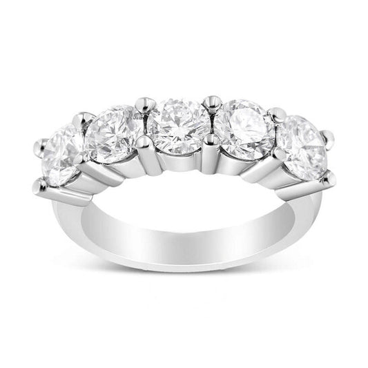 Original Haus of Brilliance 14K White Gold 3.0 Cttw Lab Grown Diamond Shared Prong Set 5 Stone Anniversary Band Ring (F-G Color, VS2-SI1 Clarity)