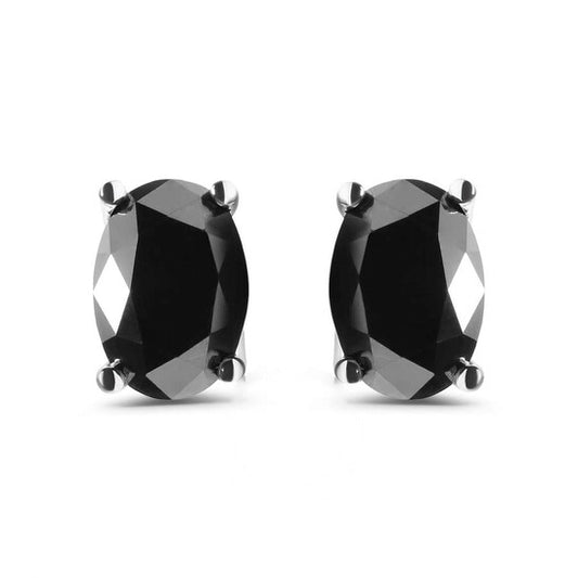 Original Haus of Brilliance 14K White Gold 3.00 Cttw Oval Cut Black Diamond Stud Earrings