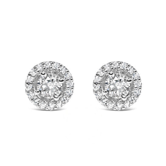 Original Haus of Brilliance 14K White Gold 3/4 Cttw Lab Grown Diamond Solitaire With Halo Stud Earrings (G-H Color, VS2-SI1 Clarity)