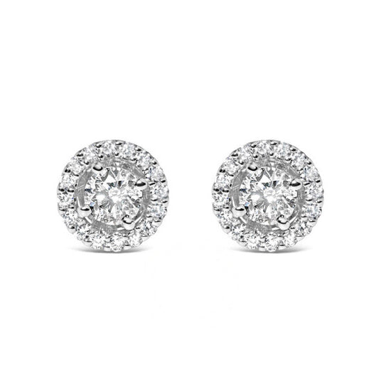 Original Haus of Brilliance 14K White Gold 3/4 Cttw Lab Grown Diamond Solitaire With Halo Stud Earrings (G-H Color, VS2-SI1 Clarity)