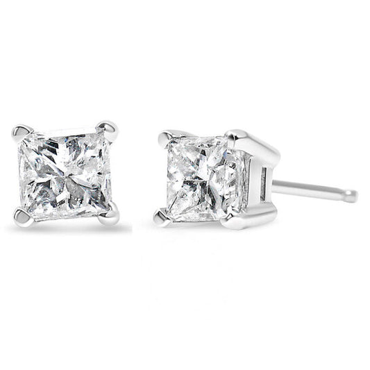 Original Haus of Brilliance 14K White Gold 3/8 Cttw Lab Grown Princess-Cut Diamond 4-Prong Solitaire Stud Earrings (VS1-VS2 Clarity, F-G Color)