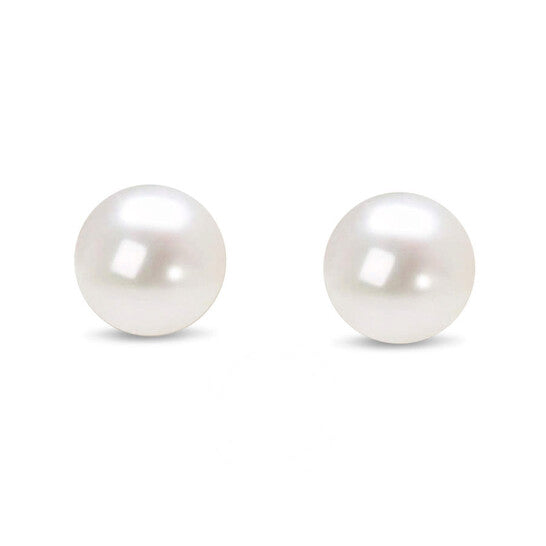 Original Haus of Brilliance 14K White Gold Round Freshwater Akoya Cultured 8-8.5MM Pearl Stud Earrings AAA+ Quality