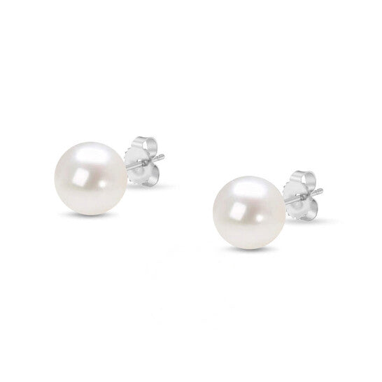 Original Haus of Brilliance 14K White Gold Round Freshwater Akoya Cultured 8-8.5MM Pearl Stud Earrings AAA+ Quality