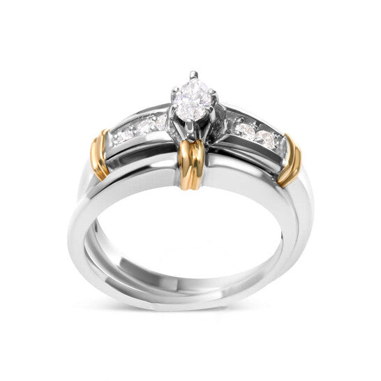 Original Haus of Brilliance 14K Yellow and White Gold 1/3 Cttw Marquise Diamond Cocktail Engagement Ring Set (H-I Color, SI1-SI2 Clarity)