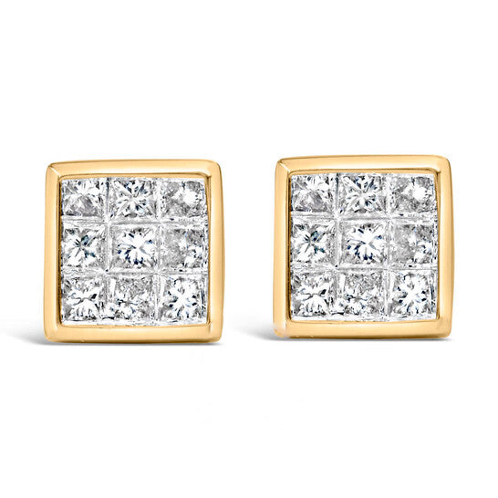 Original Haus of Brilliance 14K Yellow Gold 1.0 Cttw Princess Cut Diamond Composite Stud Earrings with Screw Backs (J-K Color, SI1-SI2 Clarity)