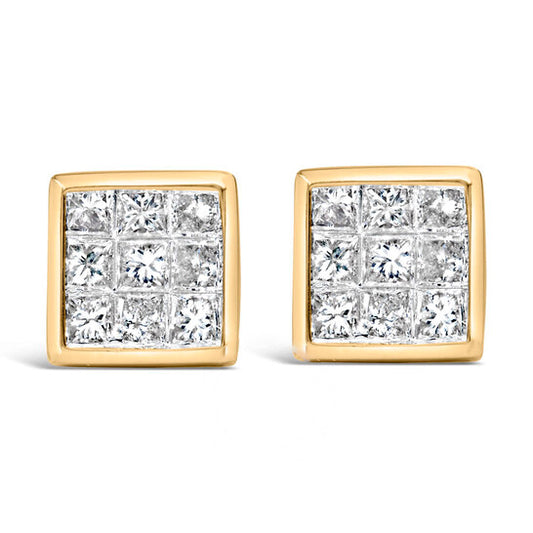 Original Haus of Brilliance 14K Yellow Gold 1.0 Cttw Princess Cut Diamond Composite Stud Earrings with Screw Backs (J-K Color, SI1-SI2 Clarity)