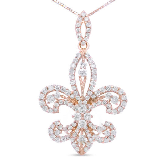 Original Haus of Brilliance 14K Yellow Gold 1.00 Cttw Round Diamond Fleur De Lis 18" Pendant Necklace (H-I Color, SI2-I1 Clarity)