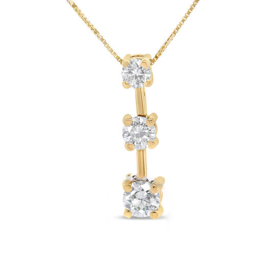 Original Haus of Brilliance 14K Yellow Gold 1.00 Cttw Round Diamond Three-Stone Drop Pendant 18" Necklace - (H-I Color, SI1-SI2 Clarity)