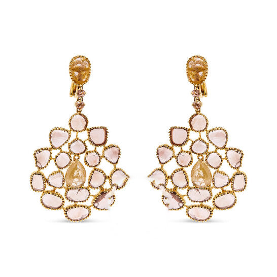 Original Haus of Brilliance 14K Yellow Gold 11 1/5 Cttw Rose Cut and Sliced Diamond Chandelier Style Dangle Earrings (Fancy Color, I2-I3 Clarity)