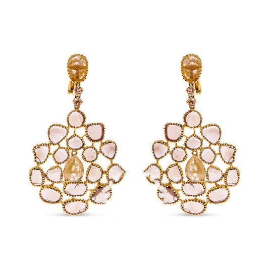 Original Haus of Brilliance 14K Yellow Gold 11 1/5 Cttw Rose Cut and Sliced Diamond Chandelier Style Dangle Earrings (Fancy Color, I2-I3 Clarity)