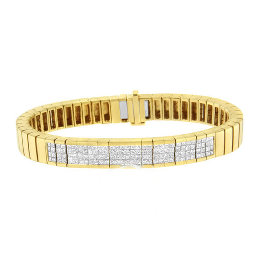 Original Haus of Brilliance 14K Yellow Gold 3 5/8 cttw Invisible Set Princess-Cut Diamond ID Tennis Bracelet (I-J Color, SI1-SI2 Clarity) -7"