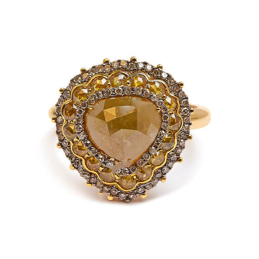 Original Haus of Brilliance 14K Yellow Gold 3.00 Cttw Yellow Rose Cut and White Diamond Halo Cocktail Ring (Yellow/I-J Color, I1-I2 Clarity)