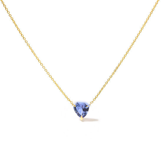 Original Haus of Brilliance 14k Yellow Gold 3-Prong Martini Set Blue Tanzanite Trillion Solitaire 18" Pendant Necklace