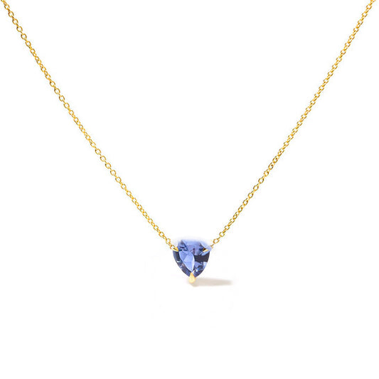 Original Haus of Brilliance 14k Yellow Gold 3-Prong Martini Set Blue Tanzanite Trillion Solitaire 18" Pendant Necklace