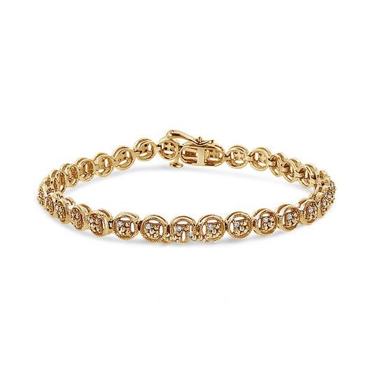 Original Haus of Brilliance 14K Yellow Gold Plated .925 Sterling Silver 1/10 Cttw Diamond Open Circle Wheel Link 7" Tennis Bracelet