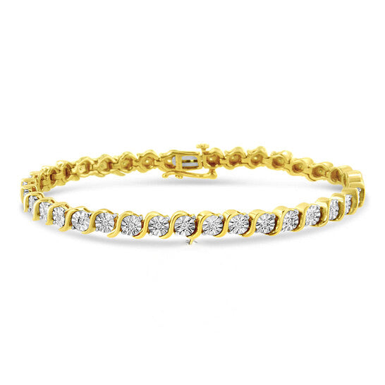 Original Haus of Brilliance 14K Yellow Gold Plated .925 Sterling Silver 1/4 Cttw Diamond Round Link Tennis Bracelet (I-J Color, I2- I3 Clarity) - 7"