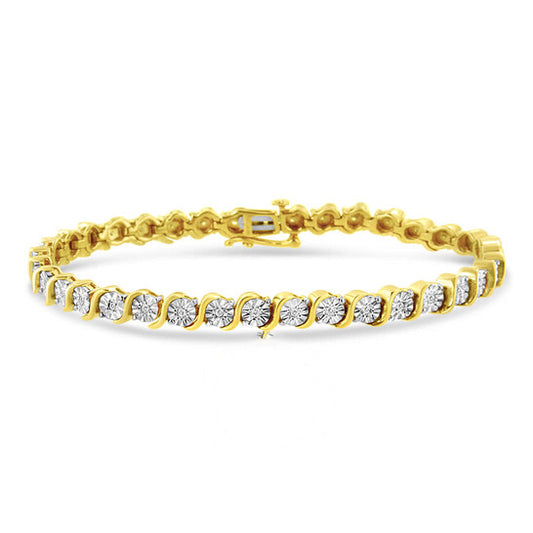 Original Haus of Brilliance 14K Yellow Gold Plated .925 Sterling Silver 1/4 Cttw Diamond Round Link Tennis Bracelet (I-J Color, I2- I3 Clarity) - 7"