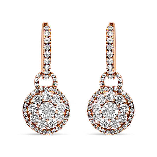 Original Haus of Brilliance 18K Rose Gold 1 1/2 Cttw Round Shaped Diamond Composite Drop and Dangle Leverback Earrings (F-G Color, VS1-VS2 Clarity)