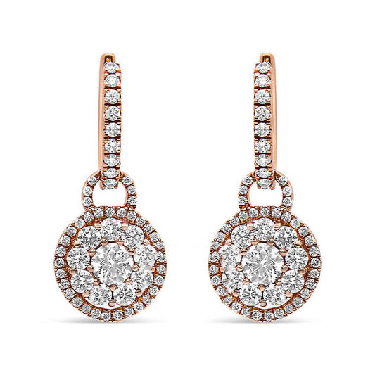 Original Haus of Brilliance 18K Rose Gold 1 1/2 Cttw Round Shaped Diamond Composite Drop and Dangle Leverback Earrings (F-G Color, VS1-VS2 Clarity)