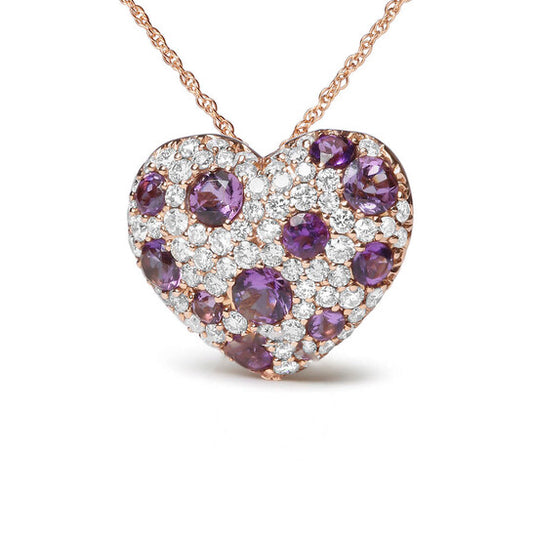 Original Haus of Brilliance 18K Rose Gold 3/4 Cttw Diamond and Purple Amethyst Cluster Heart Shape 18" Pendant Necklace (G-H Color, SI1-SI2 Clarity)