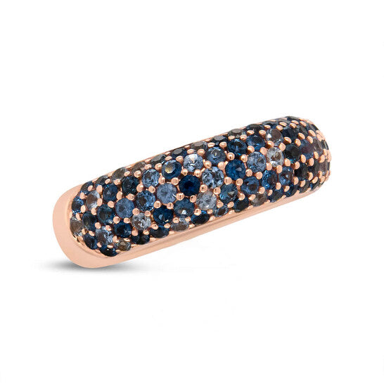 Original Haus of Brilliance 18K Rose Gold Multi Row Blue Sapphire Domed Top Band Ring - Ring Size 7