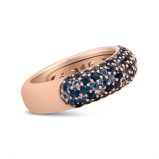 Original Haus of Brilliance 18K Rose Gold Multi Row Blue Sapphire Domed Top Band Ring - Ring Size 7