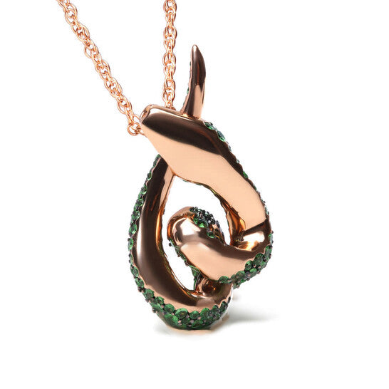 Original Haus of Brilliance 18K Rose Gold Round Green Tsavorite Gemstone Cluster Spiral Snake Design 18" Pendant Necklace (AAA+ Quality)