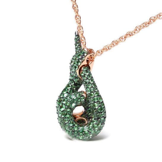 Original Haus of Brilliance 18K Rose Gold Round Green Tsavorite Gemstone Cluster Spiral Snake Design 18" Pendant Necklace (AAA+ Quality)