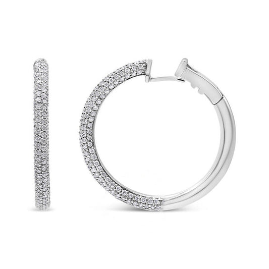 Original Haus of Brilliance 18K White Gold 2 1/3 Cttw Pave Set Diamond Semi Eternity Leverback Hoop Earrings (F-G Color, VS1-VS2 Clarity)