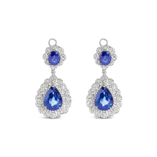 Original Haus of Brilliance 18K White Gold 25 Cttw Blue Sapphire and Diamond 4 5/8 Cttw Diamond Halo Dangle Earring (G-H Color, SI1-SI2 Clarity)