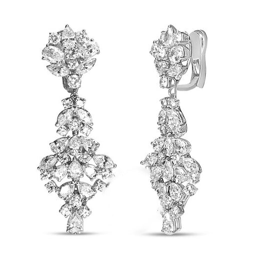 Original Haus of Brilliance 18K White Gold 9 1/2 Cttw Diamond Cluster Drop Dangle Clip-On Earrings (F-G Color, VS1-VS2 Clarity)