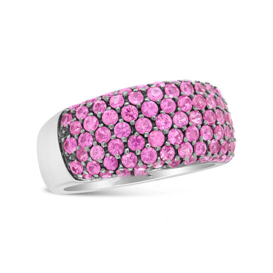 Original Haus of Brilliance 18K White Gold and Black Rhodium Multi Row Pink Sapphire Classic Band Ring - Ring Size 6.5