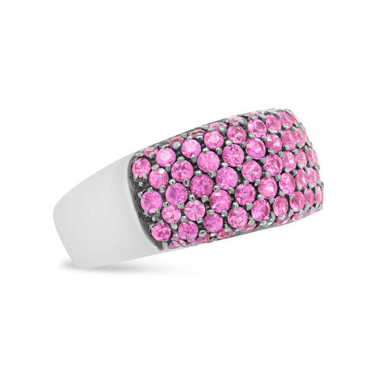 Original Haus of Brilliance 18K White Gold and Black Rhodium Multi Row Pink Sapphire Classic Band Ring - Ring Size 6.5