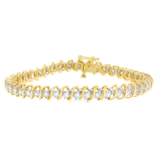 Original Haus of Brilliance 18K Yellow Gold 3ct. TDW. Diamond Tennis S-Link Bracelet (I-J, I1-I2)