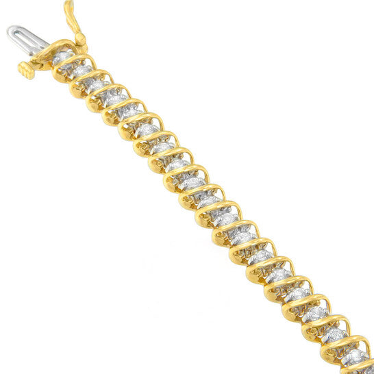 Original Haus of Brilliance 18K Yellow Gold 3ct. TDW. Diamond Tennis S-Link Bracelet (I-J, I1-I2)