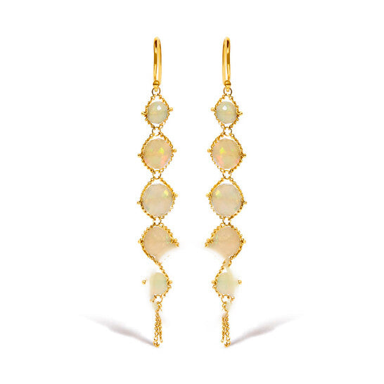 Original Haus of Brilliance 18K Yellow Gold Woven Egyptian Opal 2 1/2 Inch Drop and Dangle Earrings