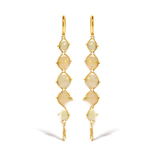 Original Haus of Brilliance 18K Yellow Gold Woven Egyptian Opal 2 1/2 Inch Drop and Dangle Earrings