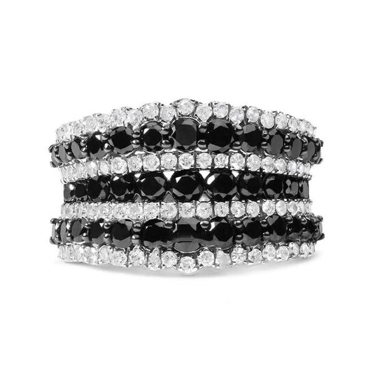 Original Haus of Brilliance .925 Sterling Silver 1 3/4 Cttw Treated Black and White Alternating Diamond Multi Row Band Ring (Black / I-J Color, I2-I3 Clarity)