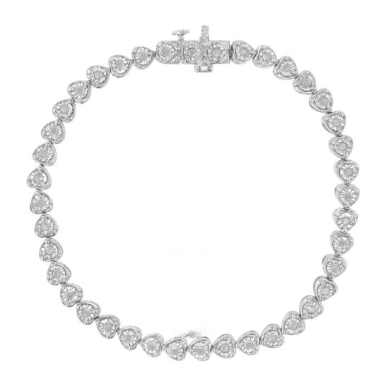 Original Haus of Brilliance .925 Sterling Silver 1.0 Cttw Miracle Set Diamond Heart-Link 7" Tennis Bracelet (I-J Color, I2-I3 Clarity)